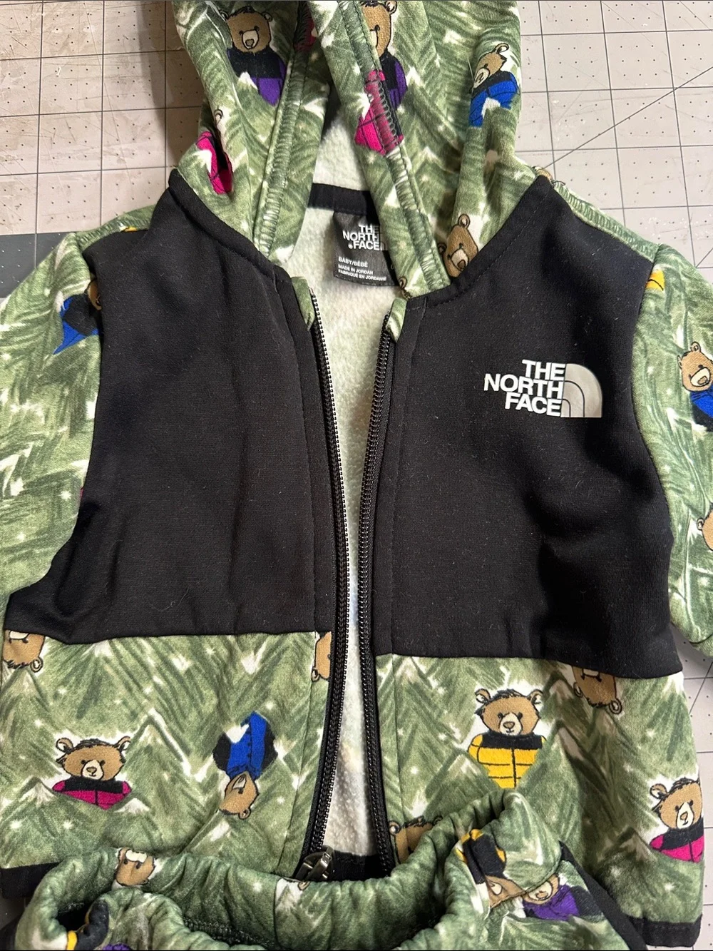 The North Face Green Bear-Print Hooded Footie Set